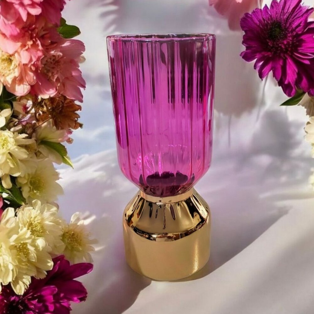 Pink Glass Vase with Gold bottom